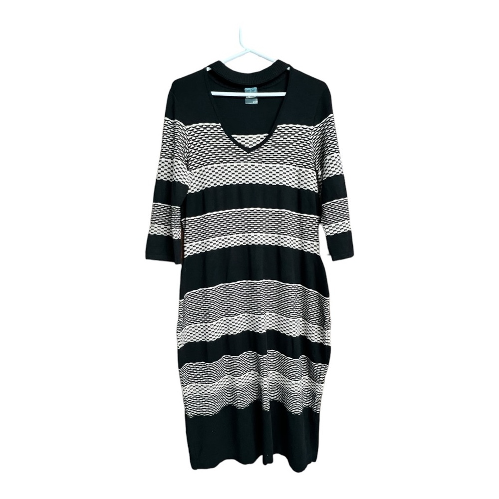 Gabby Skye Striped Sweater Dress Black Size Large